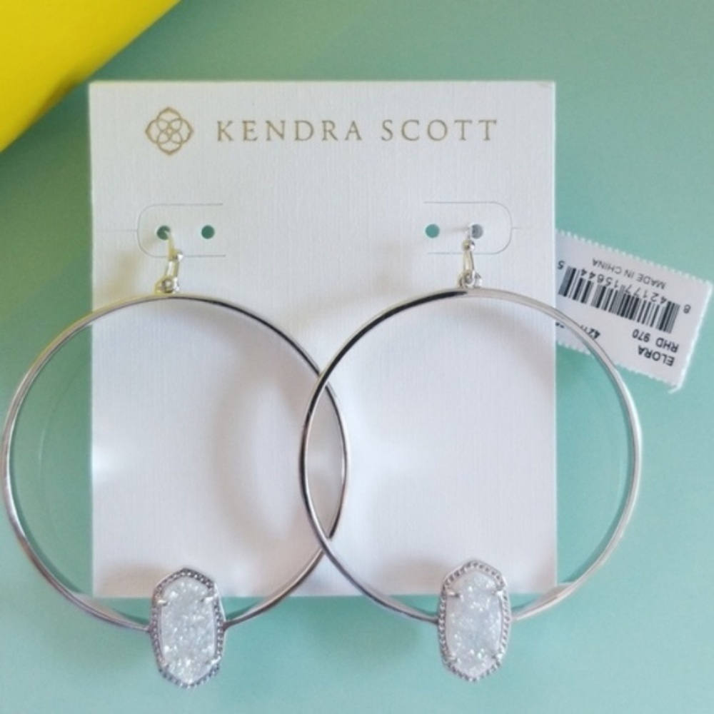Kendra Scott Iridescent Drusy Elora silver earrings BNWT - Picture 7 of 7